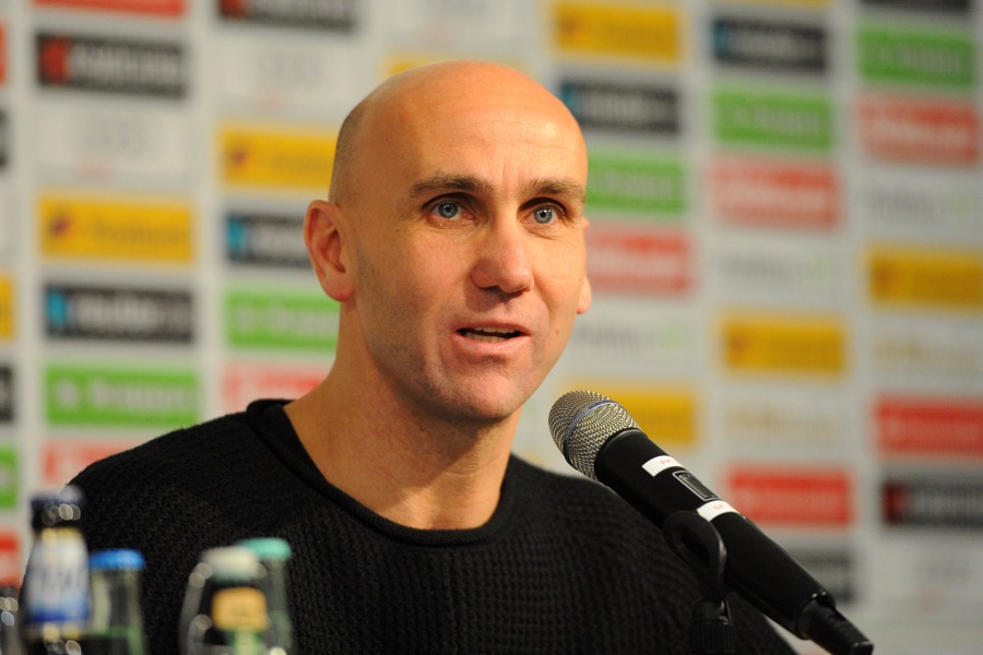 André Schubert auf der PK am Freitag (Foto: Norbert Jansen / Fohlenfoto)