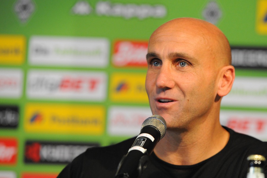 André Schubert auf der PK am Freitag (Foto: Norbert Jansen / Fohlenfoto)