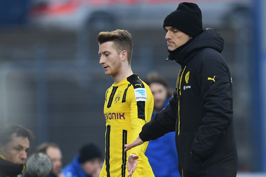 Thomas Tuchel und Marco Reus in Darmstadt - peinlich berührt (Foto: Matthias Hangst / Bongarts / Getty Images)